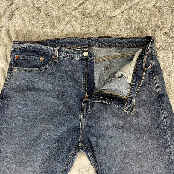 Levis 505 Mens Size 40x26.5 Medium Wash Distressed Stain Straight Jeans Grunge - Picture 4 of 13